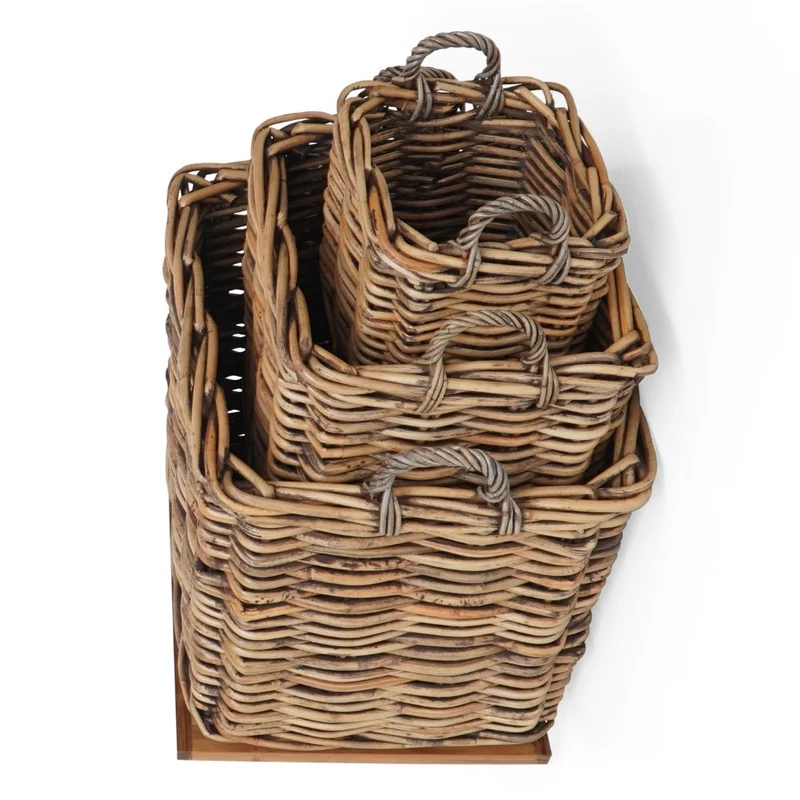 Dickes CL Rattan Korb CESTINO braun ca.70cm Teakbodenplatte