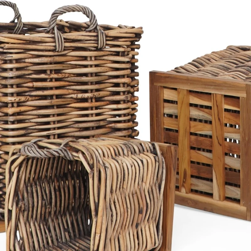 Dickes CL Rattan Korb CESTINO braun ca.85cm Teakbodenplatte