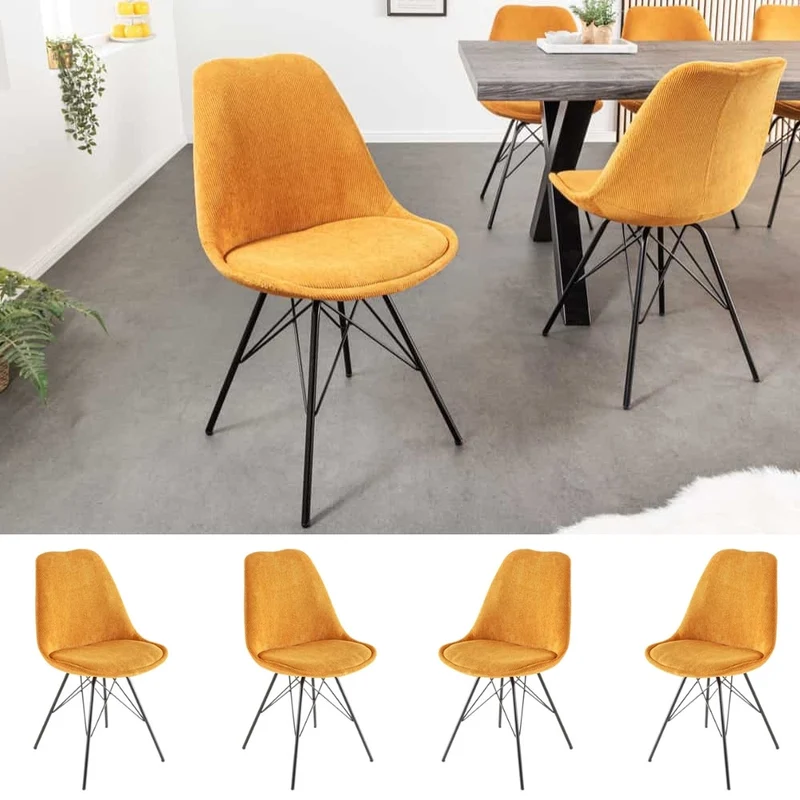 4er Set Design-Klassiker Stuhl NORWAY senfgelb Cord Metallgestell
