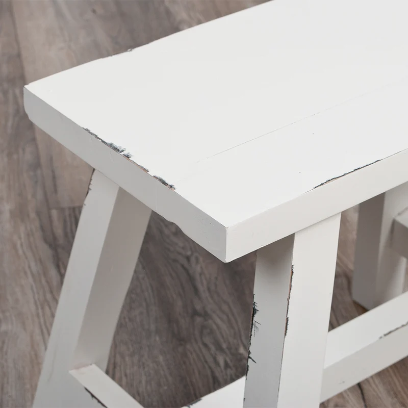 Massivholz Hocker RANCH 50cm Antik-Weiß Beistelltisch Sitzhocker