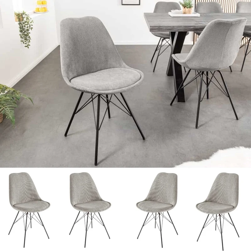 4er Set Design-Klassiker Stuhl NORWAY grau Cord Metallgestell