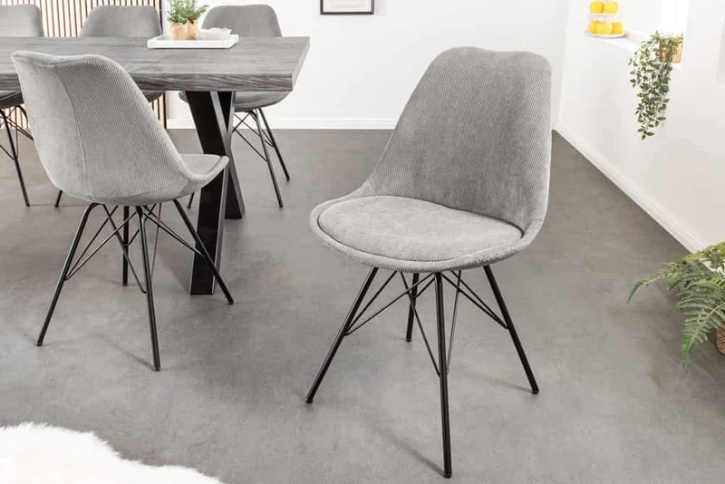 4er Set Design-Klassiker Stuhl NORWAY grau Cord Metallgestell
