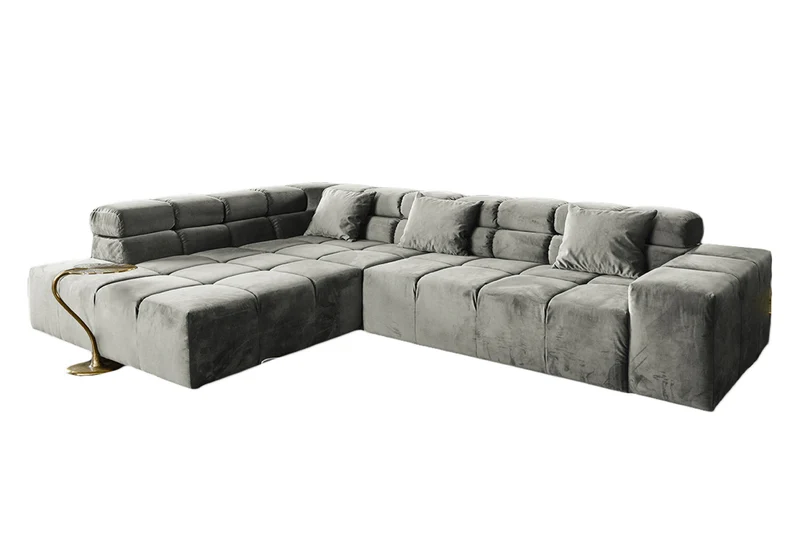 B-Ware KAWOLA Sofa NEVADA Ecksofa Velvet silber Recamiere links