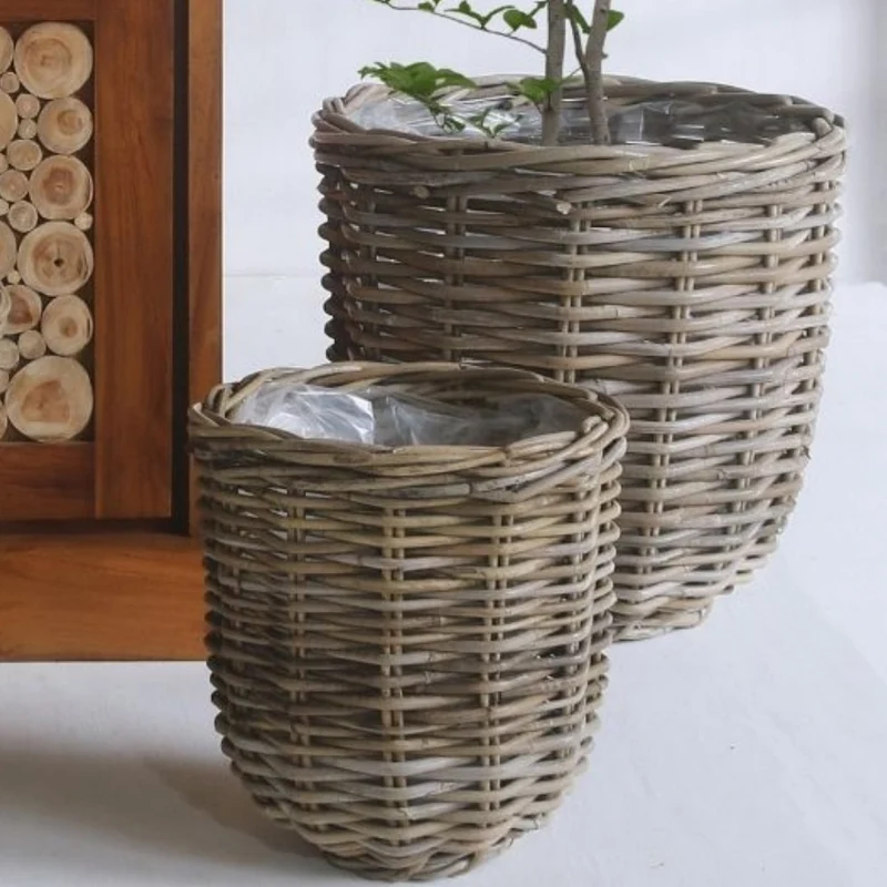 Natur Rattan Pflanzkorb BORKUM Kubu Grey ca.35cm Pflanztopf