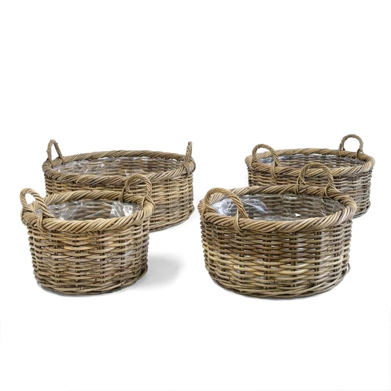 Natur Rattankorb NORDERNEY Kubu Grey ca.40cm Pflanzkorb Griffe