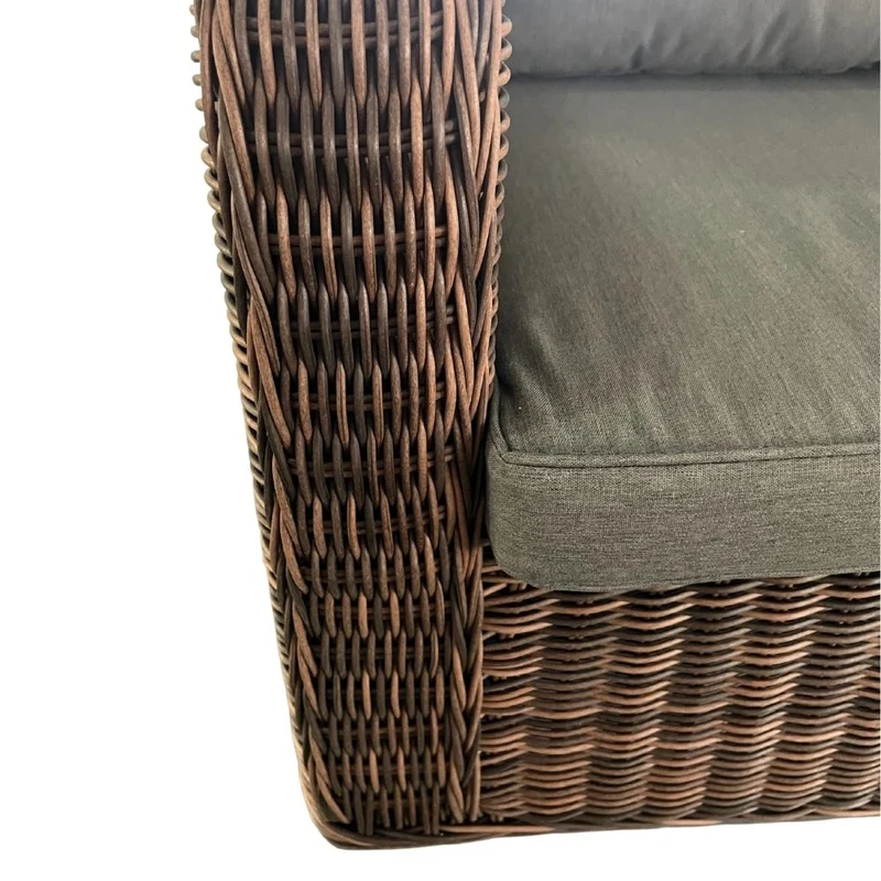 3er Lounge Sofa VITA rundes Polyrattan Natural-Brown Gartenmöbel