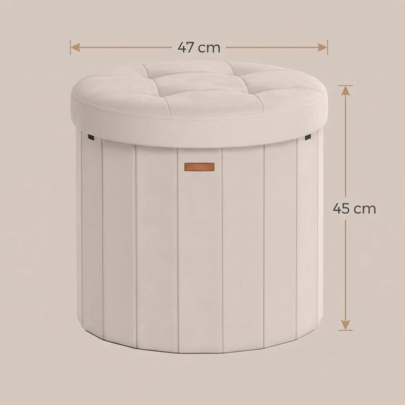 Runder Sitzhocker - Klappbarer Pouf Mit Stauraum - Mit Abnehmbarem Deckel