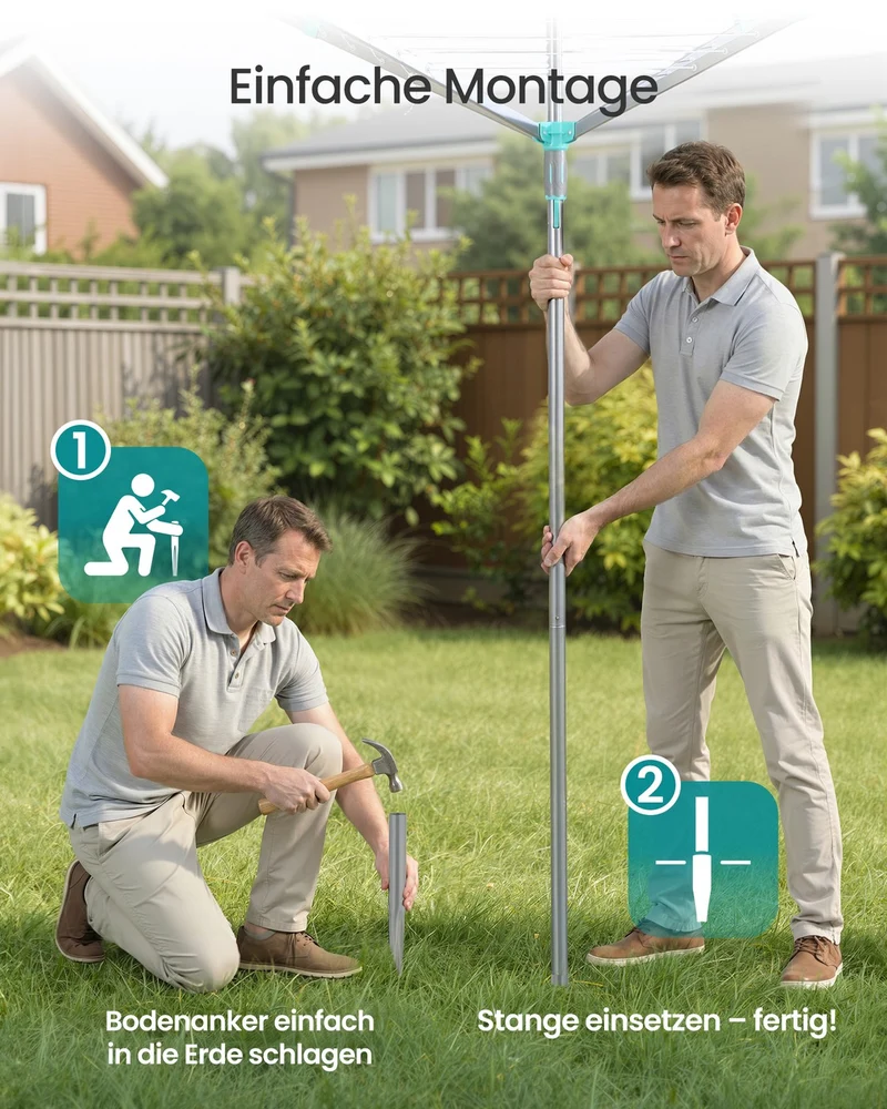 Wäschespinne Mit Schutzhülle - 60 m Trockenleine Für 6 Waschladungen - Für Garten