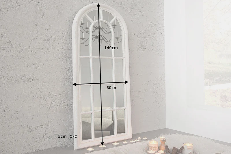 Shabby Chic Rundbogen-Fenster-Spiegel 140cm weiss-antik Landhaus