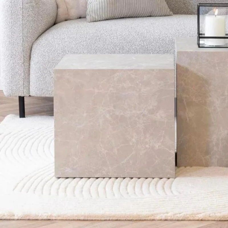 Design Couchtisch POSTATO 40cm Marmor-Look beige creme Betonoptik