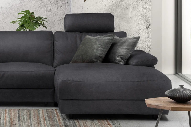 KAWOLA Sofa LOLA Ecksofa Stoff schwarz mit motorischer Relaxfunktion