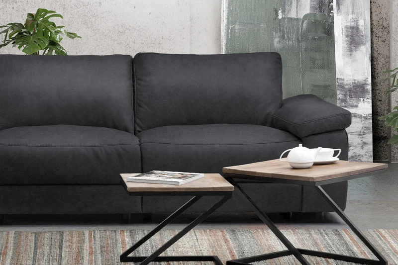 KAWOLA Sofa LOLA Ecksofa Stoff schwarz mit motorischer Relaxfunktion