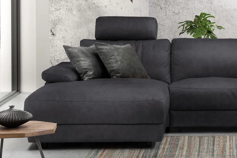 KAWOLA Sofa LOLA Ecksofa Stoff schwarz mit motorischer Relaxfunktion