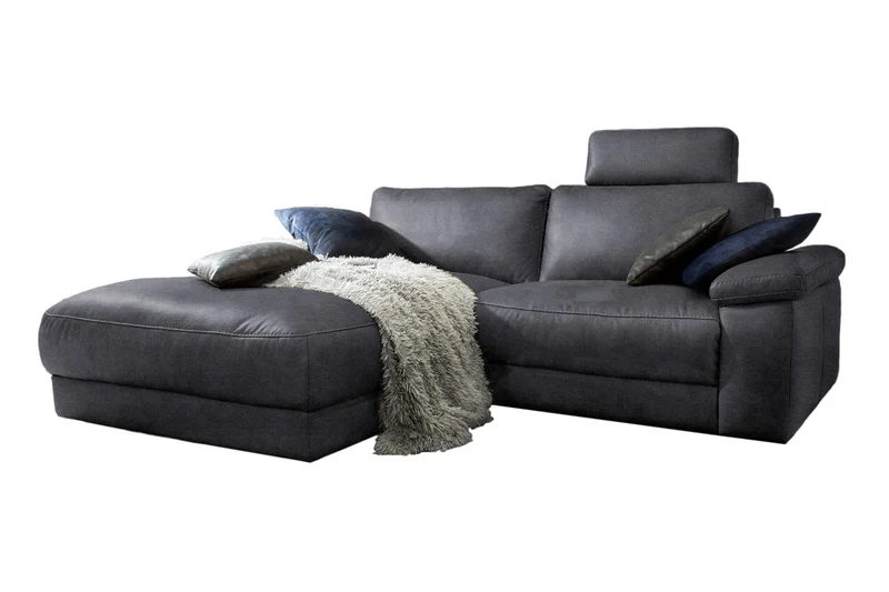 KAWOLA Sofa LOLA Ecksofa Stoff schwarz mit motorischer Relaxfunktion