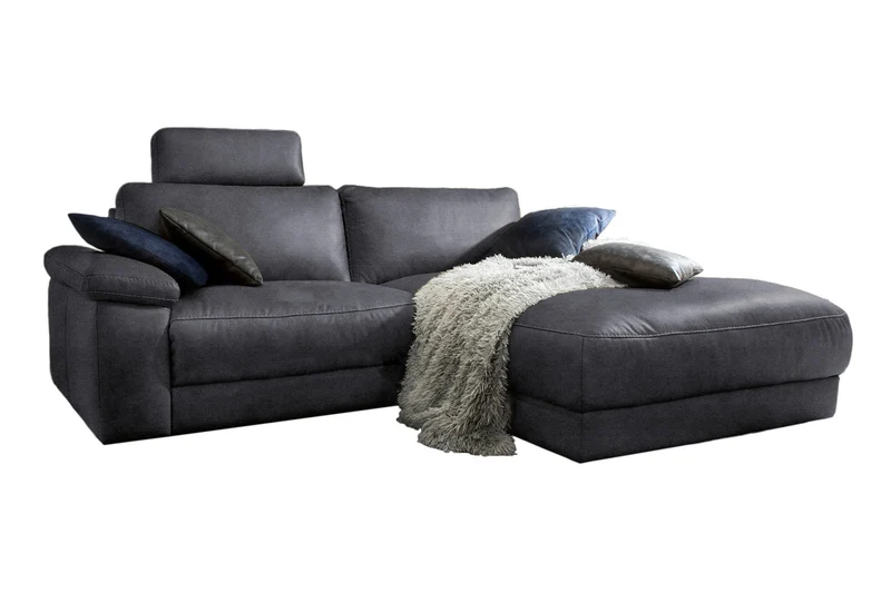 KAWOLA Sofa LOLA Ecksofa Stoff schwarz mit motorischer Relaxfunktion
