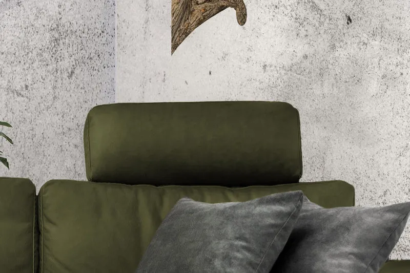 KAWOLA Sofa LOLA Ecksofa Stoff moosgrün mit motorischer Relaxfunktion