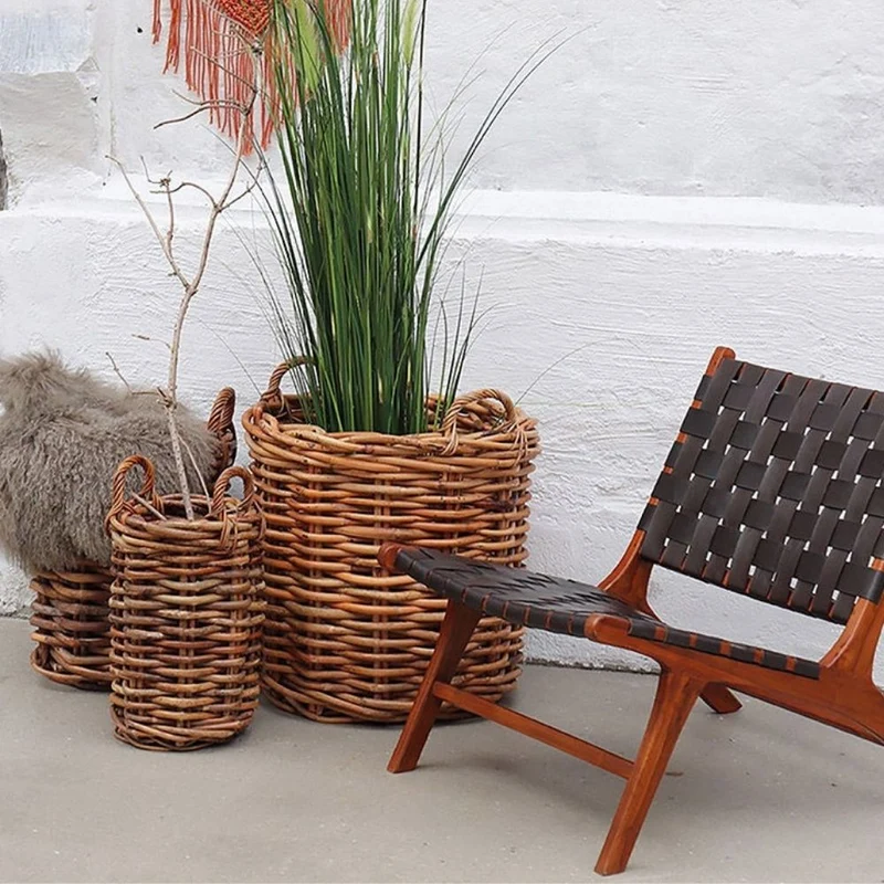 Dickes CL Rattan Korb CESTINO natural D70cm Griffe Pflanzkorb