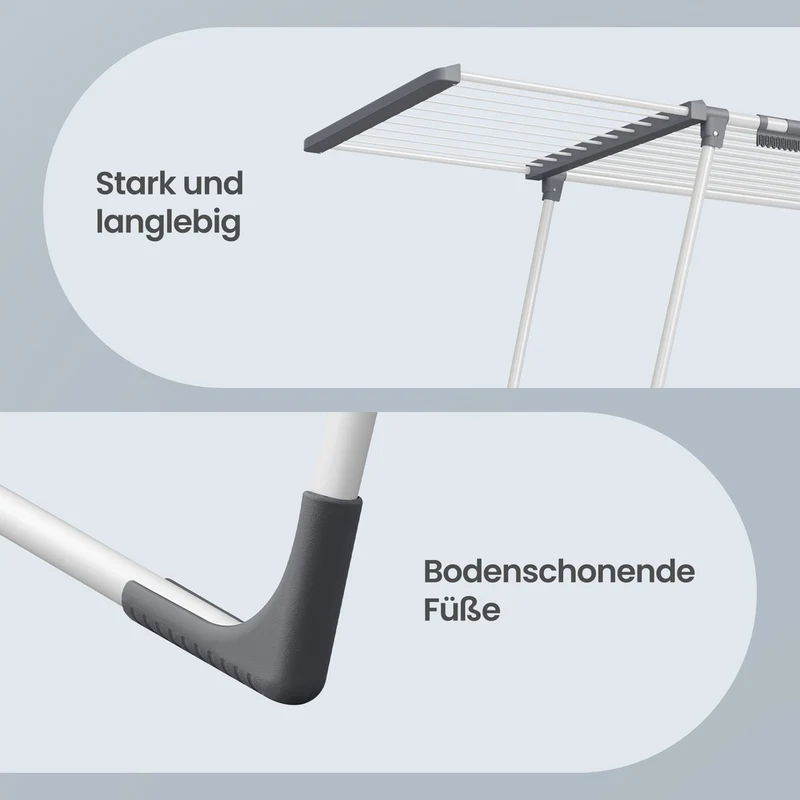 Wäscheständer Stehend - Mit Ausziehbaren Flügeln Und Sockenhalter - Zusammenklappbar