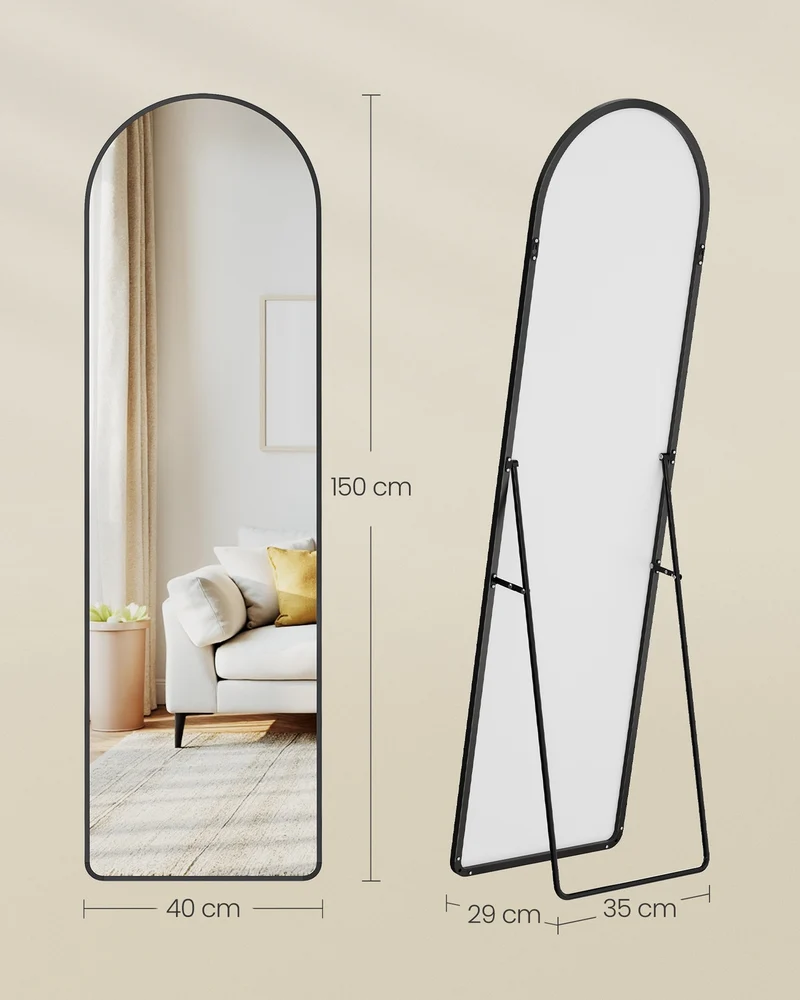 Standspiegel 160 x 50 cm - Gewölbter Spiegel Mit Aluminiumrahmen - Für Schlafzimmer