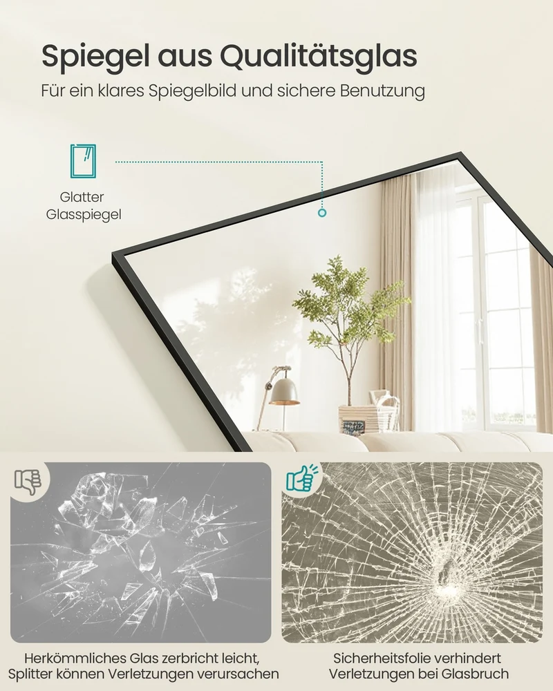 Standspiegel 150 x 40 cm - Rechteckig Mit Aluminiumrahmen - Für Schlafzimmer