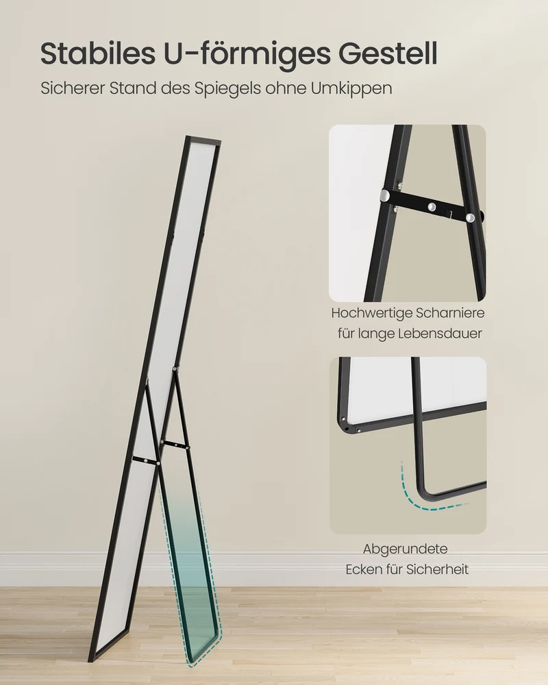 Standspiegel 150 x 40 cm - Rechteckig Mit Aluminiumrahmen - Für Schlafzimmer