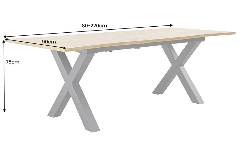 Ausziehbarer Esstisch OAKLAND 180-220cm Wildeiche-Design Baumkante
