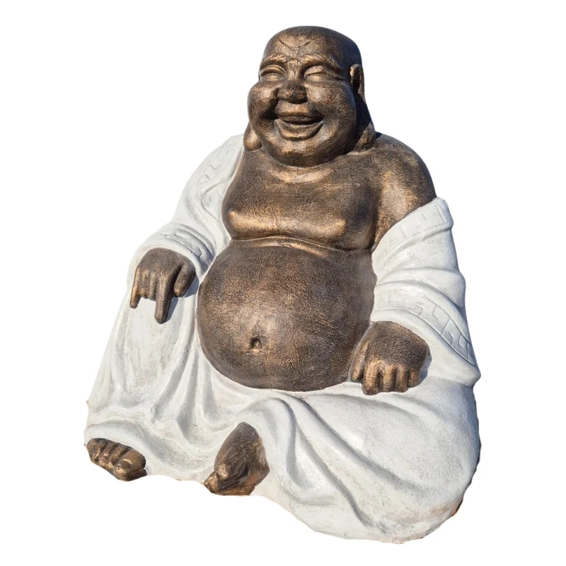 Dekorative Figur LUCKY BUDDHA 110cm Gold-Weiss Garten Indoor