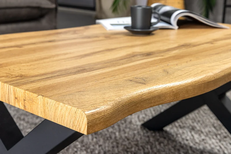 Wildeiche-Design Couchtisch OAKLAND 90cm Metallgestell Baumkante