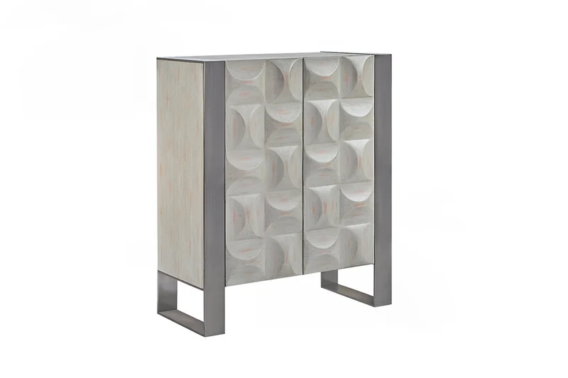 KAWOLA Highboard MARGO 2 Türen Ulme furniert grau Fuß Edelstahl gebürstet