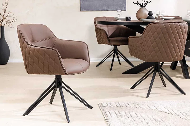 Eleganter Drehstuhl HORA Echtleder braun Metallgestell Armlehne