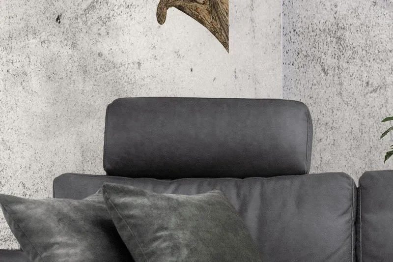KAWOLA Sofa LOLA Ecksofa Stoff grau mit motorischer Relaxfunktion