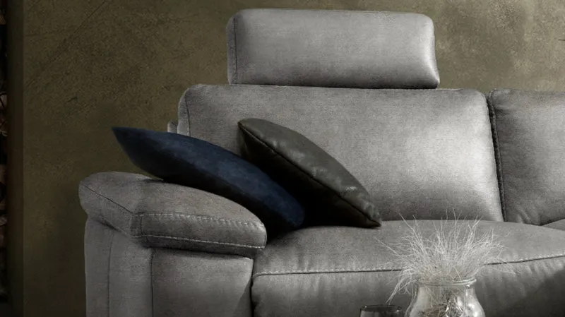 KAWOLA Sofa LOLA Ecksofa Stoff grau mit motorischer Relaxfunktion