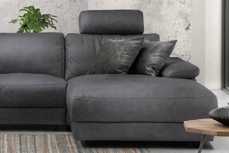 KAWOLA Sofa LOLA Ecksofa Stoff grau mit motorischer Relaxfunktion