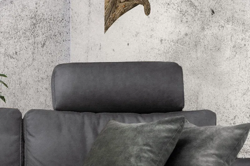 KAWOLA Sofa LOLA Ecksofa Stoff grau mit motorischer Relaxfunktion