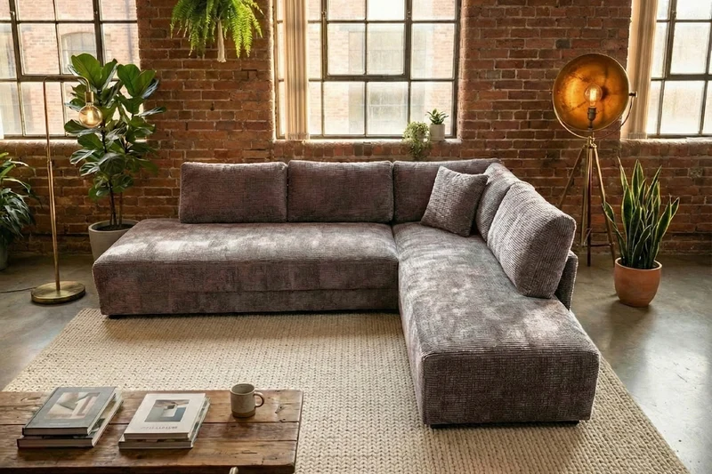 KAWOLA Schlafsofa SADIRA Ecksofa Stoff taupe