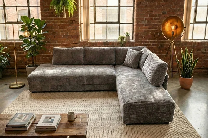 KAWOLA Schlafsofa SADIRA Ecksofa Stoff grau
