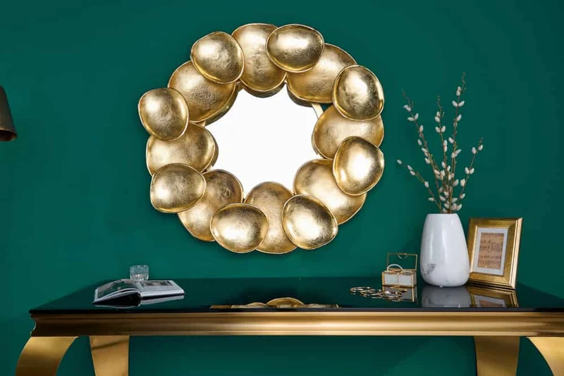 Dekorativer Design Spiegel CASCARA 73cm gold Metall Handarbeit