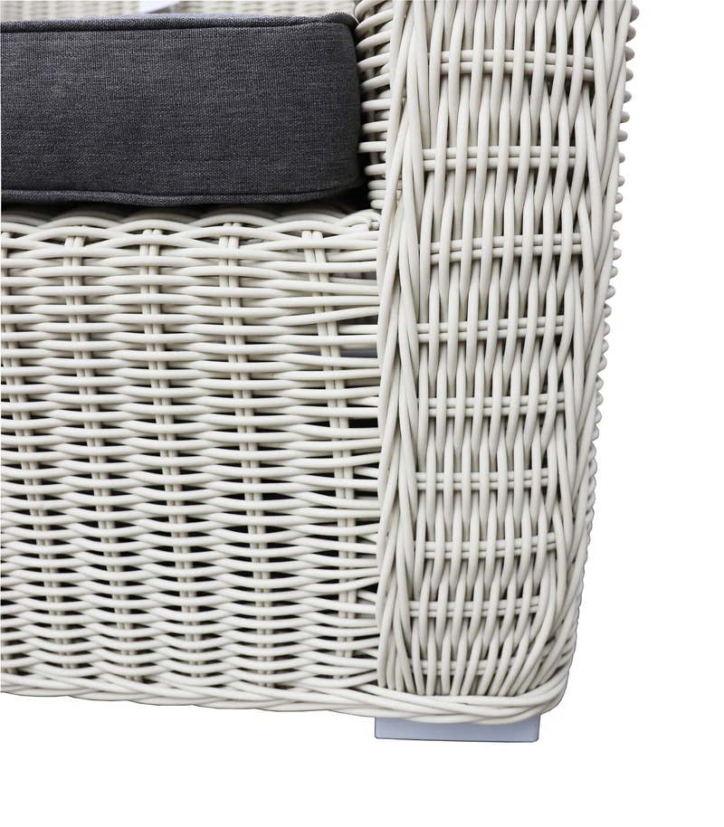 3er Lounge Sofa VITA rundes Polyrattan Eierschalenweiß Gartenmöbel