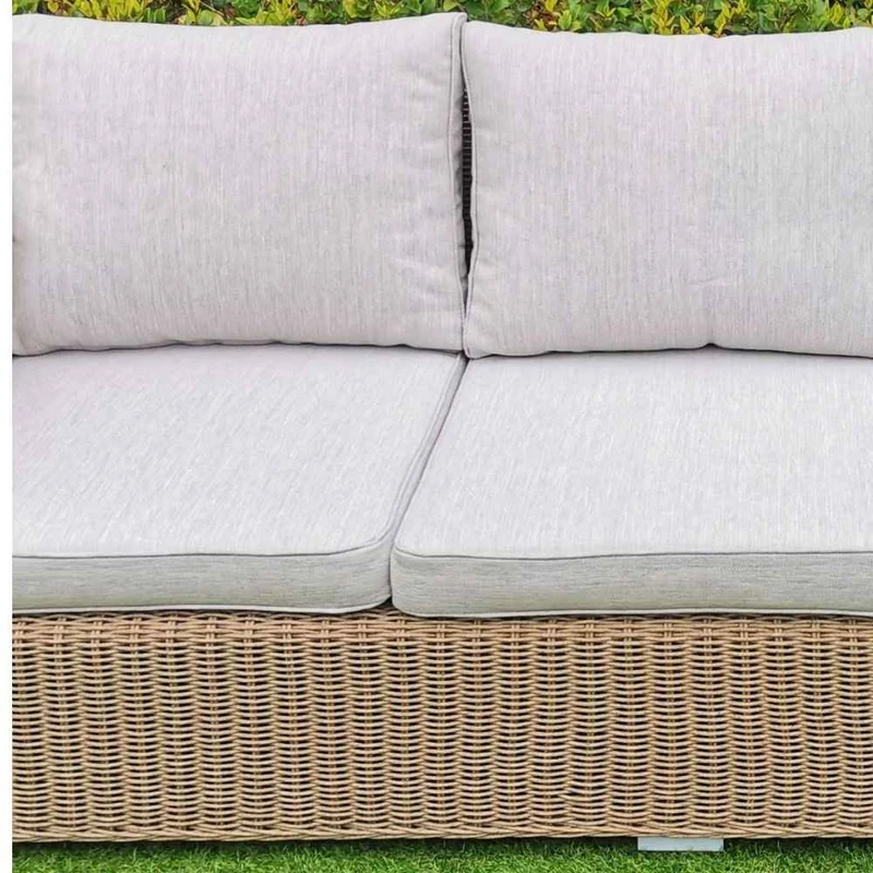 3er Lounge Sofa VITA 210cm rundes Polyrattan Natural Gartenmöbel