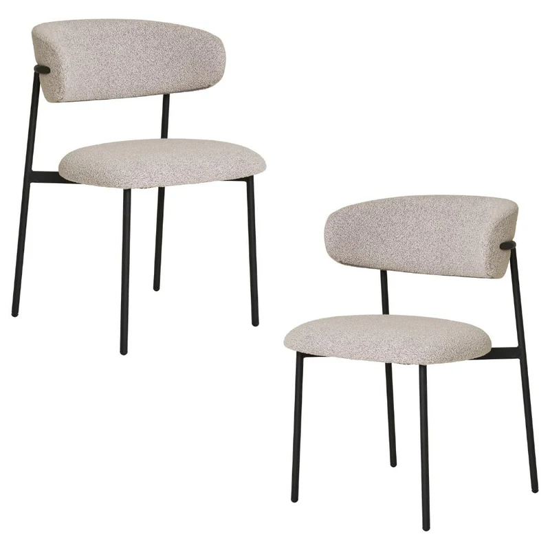 2er Set - Retro Stuhl VOGUE sand Bouclé-Stoff schwarze Beine