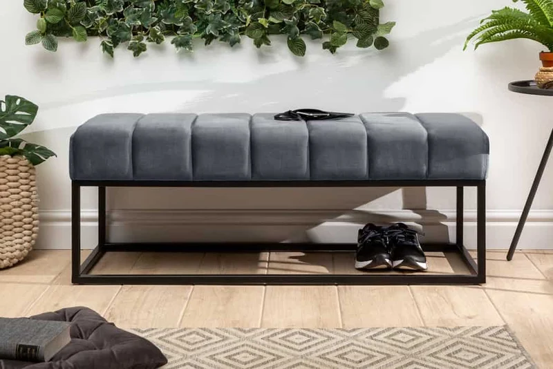Design Sitzbank BELLE ca.110cm grau Samt Interieur-Tipp Schuhbank