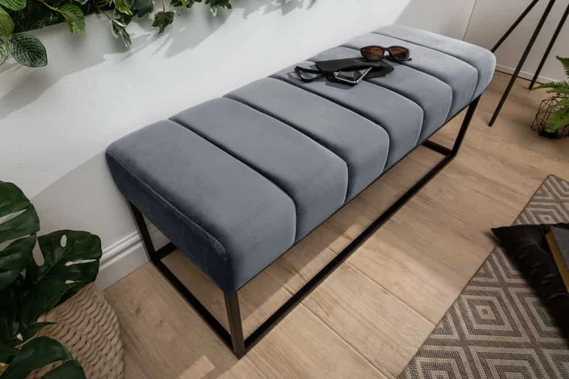 Design Sitzbank BELLE ca.110cm grau Samt Interieur-Tipp Schuhbank