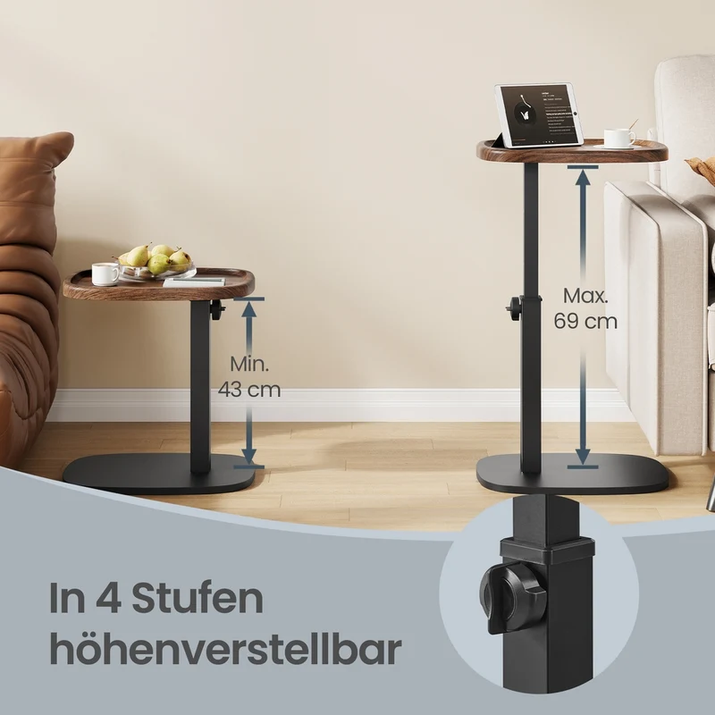 C-förmiger Beistelltisch Höhenverstellbar - Mit Rollen - Für Sofa Und Bett