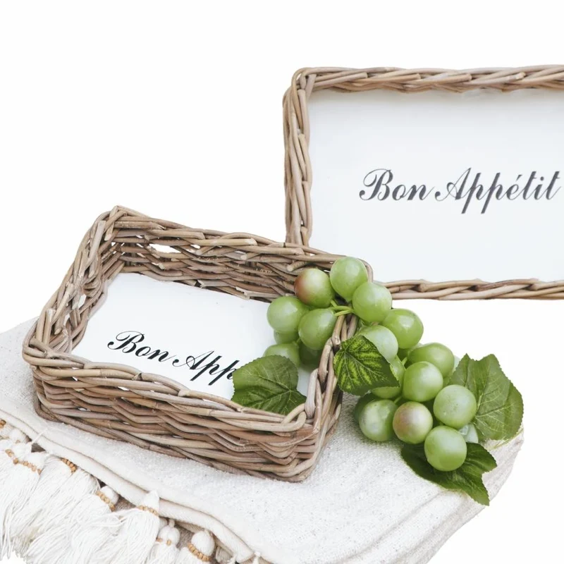 Landhaus-Tablett BON APPETIT 42x27cm Kubu Grey Rattan Handarbeit