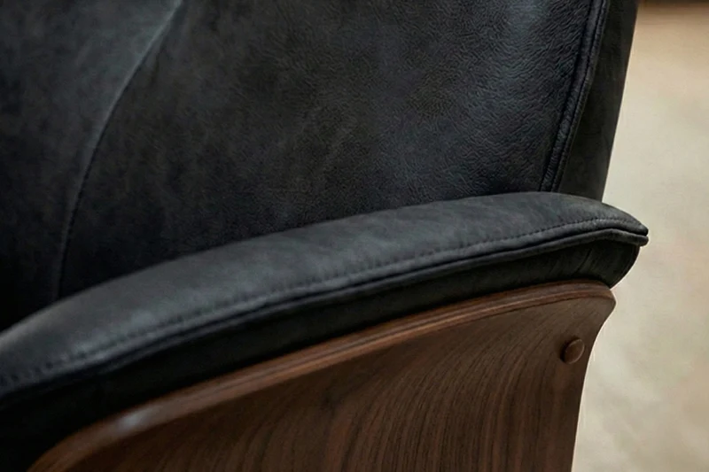 KAWOLA Relaxsessel FERREIRA Drehsessel Lederfaserstoff schwarz mit Hocker
