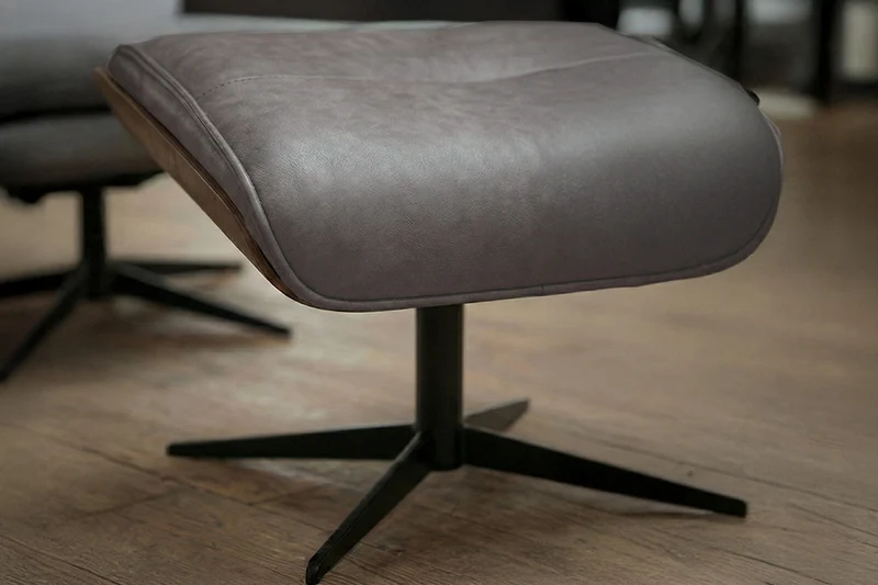 KAWOLA Relaxsessel FERREIRA Drehsessel Lederfaserstoff anthrazit mit Hocker