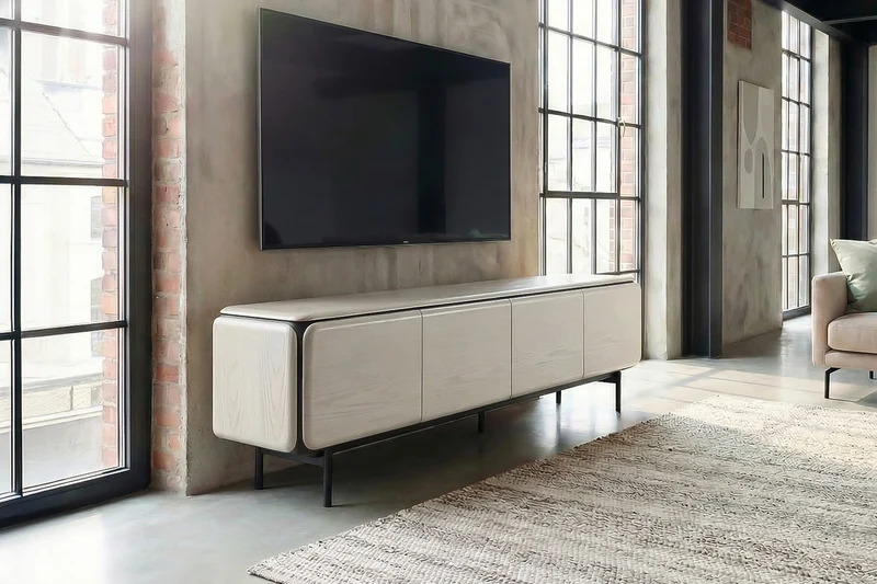 KAWOLA Lowboard AVRIL TV-Board 4 Türen Eiche grau