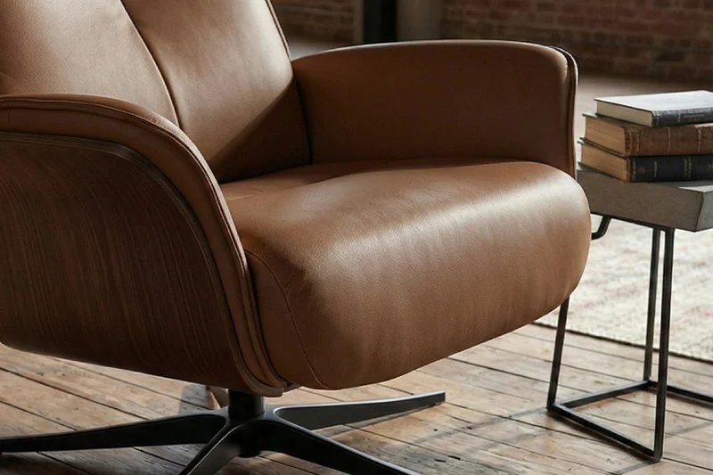 KAWOLA Relaxsessel FERREIRA Drehsessel Leder braun mit Hocker