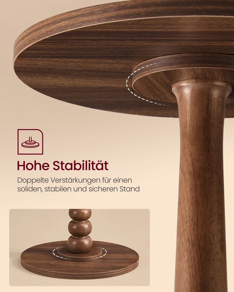 Runder Beistelltisch – Kompaktes Design – Massivholzgestell – Für Wohnzimmer oder Schlafzimmer