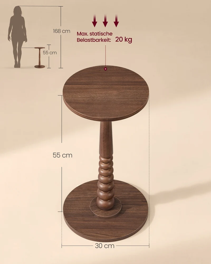 Runder Beistelltisch – Kompaktes Design – Massivholzgestell – Für Wohnzimmer oder Schlafzimmer